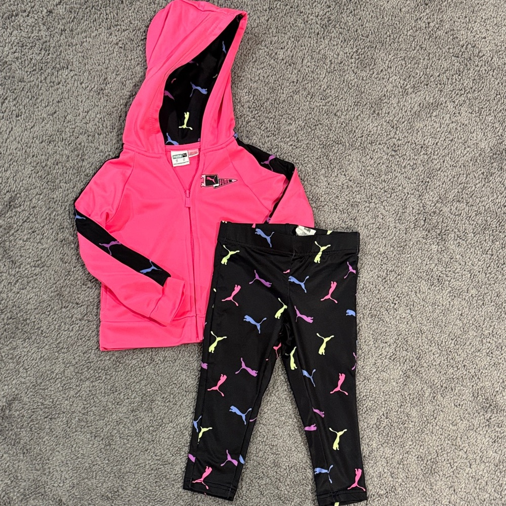 Puma Pink Jacket and Black Leggings Set